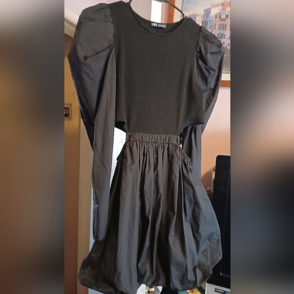 Zara Black Puff Sleeve Dress